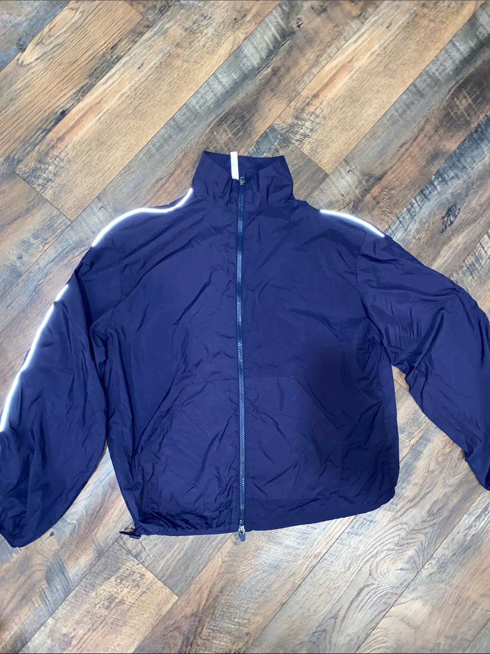 Women’s Navy Blue Windbreaker Track Jacket with Contrast Stripe